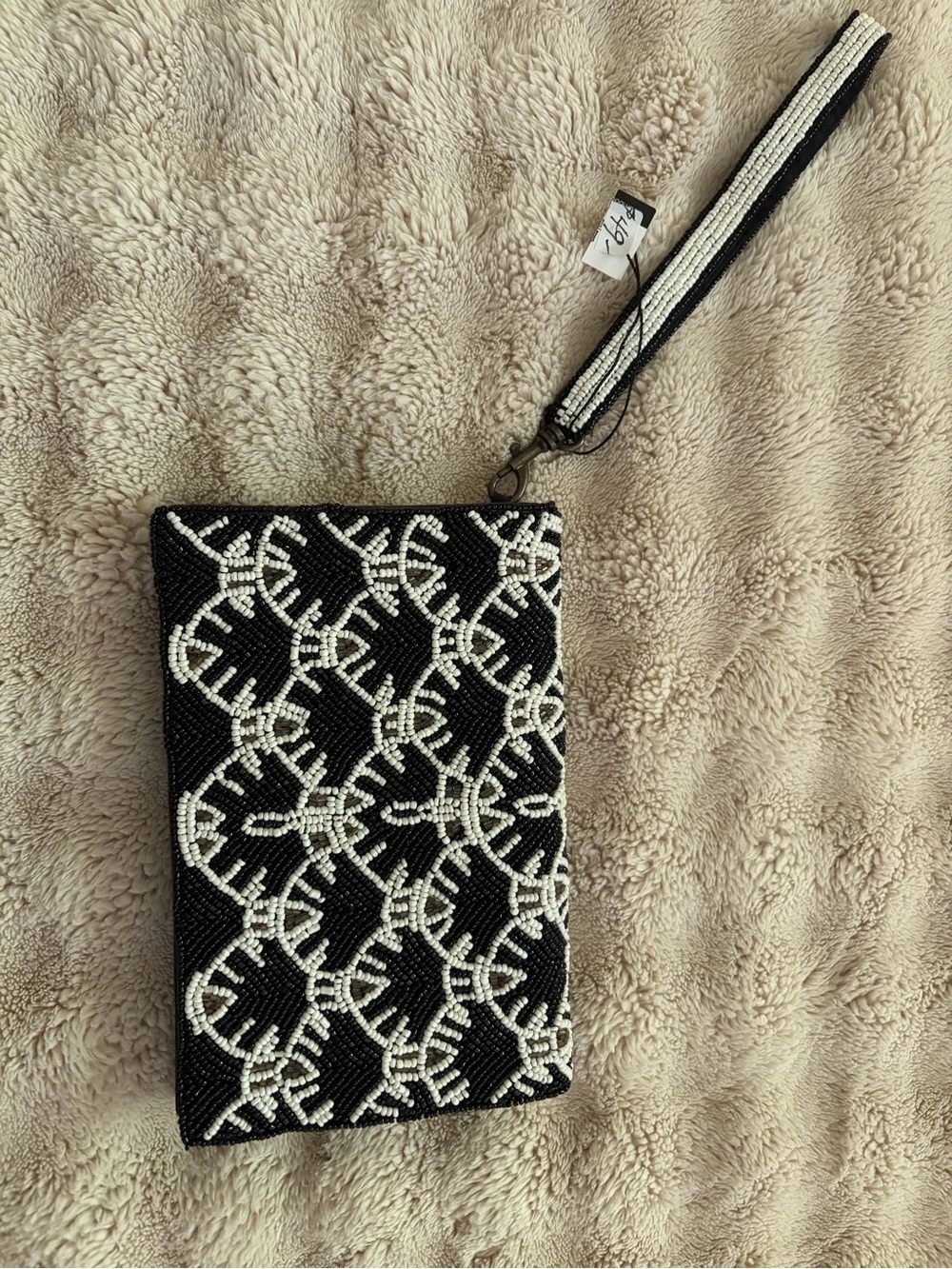 Beaded Black and White Wristlet Clutch